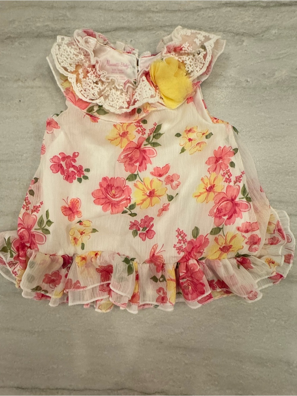 Girls Floral Ruffle Summer Dress - Pink & Yellow